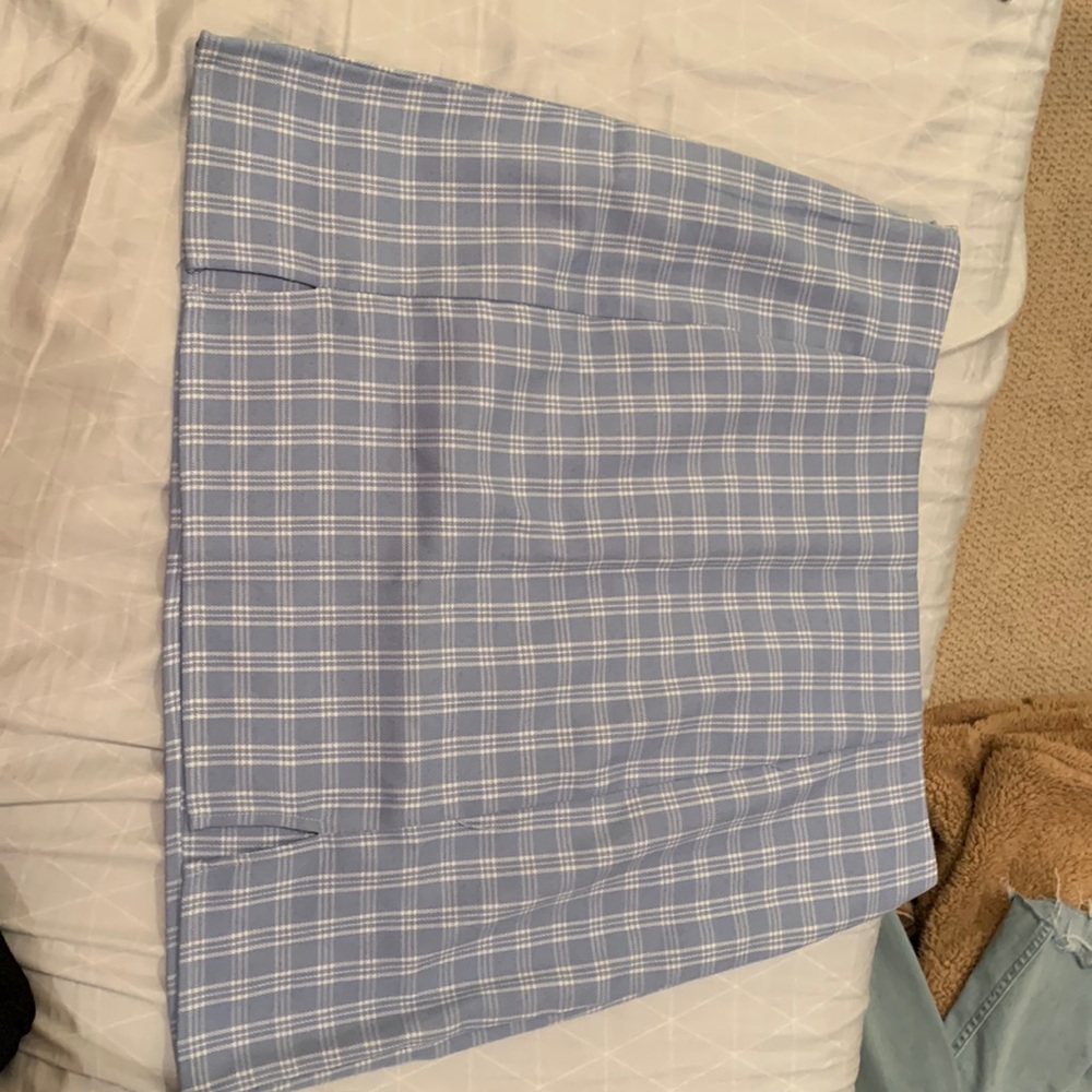 shein blue plaid mini skirt